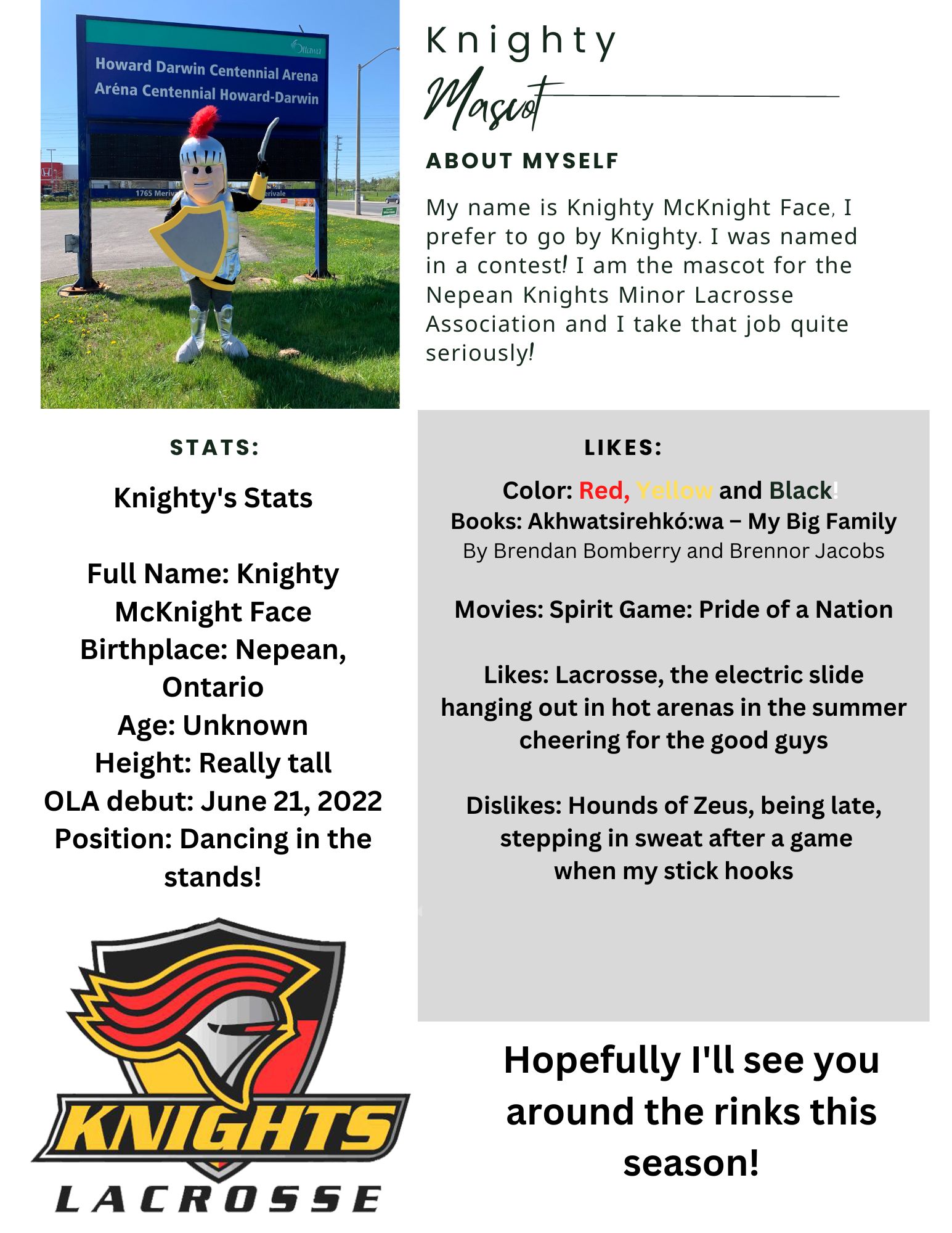 Meet Our Mascot - Knighty - Nepean Knights Minor Lacrosse